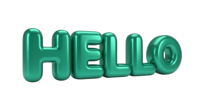 Isolated word Hello balloon font, graphic message in green, greeting, typography 3D sign