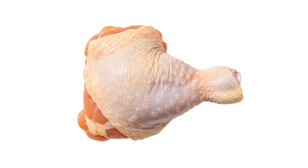 Isolated, raw chicken leg quarter, ready for cooking or seasoning, on a clear surface