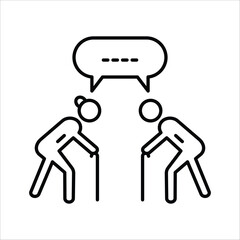 Vector icon illustrating the essential concept of communication and thoughtful discussion between elderly individuals, symbolizing social connection, mutual understanding, and support for seniors