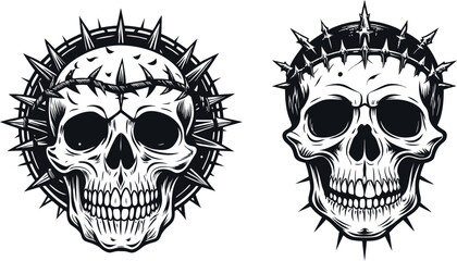 Dark skull crown thorns death head graphic vector