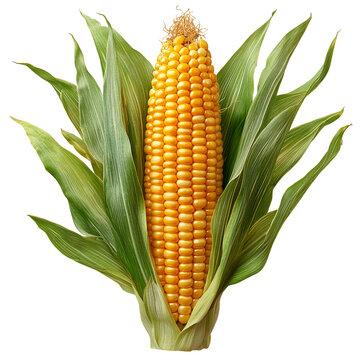 Ear of corn with green leaves agricultural produce