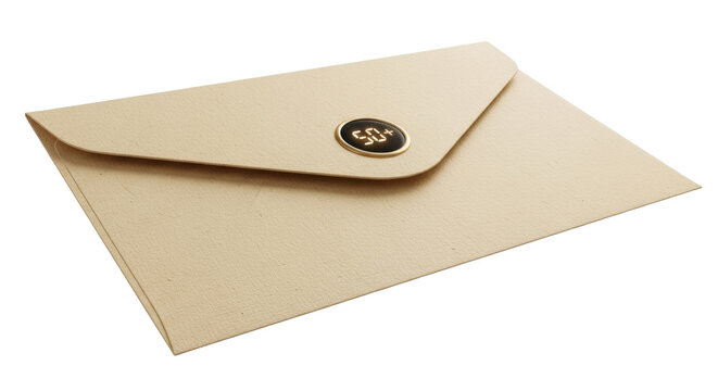 Isolated craft envelope with 50+ badge for special event like 50th birthday or anniversary
