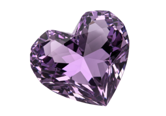 Isolated faceted amethyst heart, precious purple gemstone, love and romance, treasure