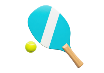 Isolated beach tennis paddle and tennis ball for games, recreation, leisure and hobbies