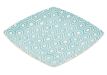 Isolated square ceramic plate with geometric hexagon pattern for serving food dishes
