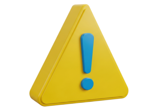 Isolated yellow warning sign with blue exclamation point for error alert attention, risk, danger - Powered by Adobe