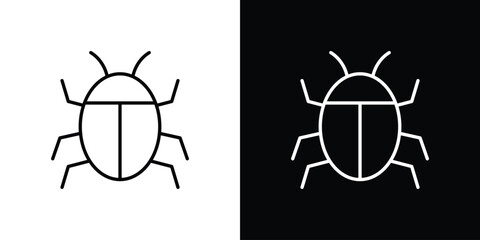 Bugs icons set with editable black and white stroke line style for ui designs
