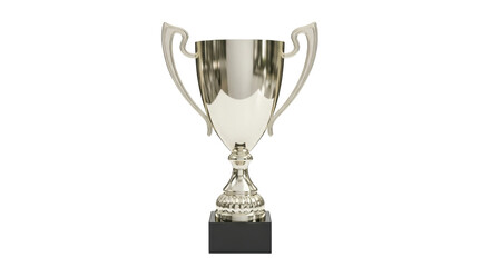 Isolated shiny silver trophy cup for competitive achievement and success on a black base