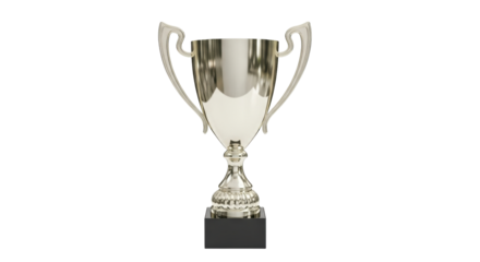 Isolated shiny silver trophy cup for competitive achievement and success on a black base
