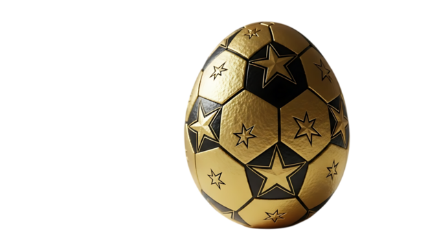 Golden soccer ball shaped easter egg with star patterns isolated
