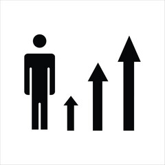 Icon representing personal and business progress, with a human figure next to ascending arrows, symbolizing growth, development, and success in career advancement