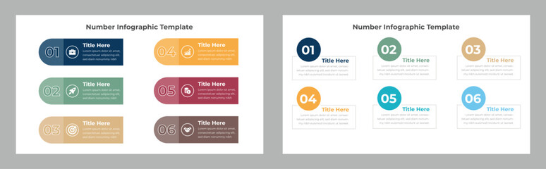 Two Sets of Numbered Business Infographic Templates with Title Placeholder and Description Areas, Six Steps