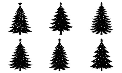 Obraz premium Festive Christmas Trees Silhouettes Collection: Embrace the Holiday Spirit with these Elegant Black and White Designs for Cards, Decorations, and More