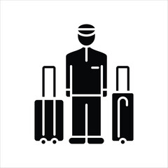 Graphic Symbol of Hotel Staff Offering Baggage Assistance for Travelers and Lodging Accommodation Services, Vector Illustration