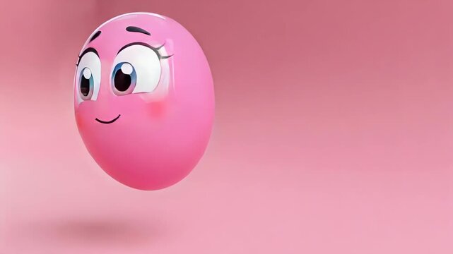 Pink Easter Egg Emoji Smiling, Isolated on Pink Background with Shadow