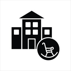 Elderly Care Home Icon Illustrating Residential Facilities and Senior Living with a Comforting Rocking Chair Symbol, Representing Long-Term Support and Community Wellbeing