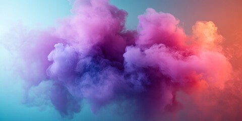 Obraz premium Colorful smoke cloud on gradient background. Abstract vibrant purple and pink ink swirl for creative design. Dynamic art motion