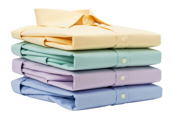 Isolated stack of neatly folded pastel dress shirts for clothing store or apparel business
