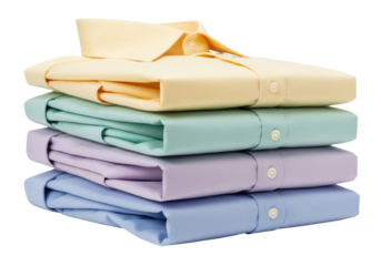 Isolated stack of neatly folded pastel dress shirts for clothing store or apparel business