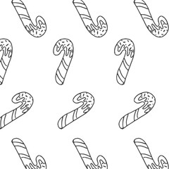 Christmas Seamless Pattern of Minimalist Candy Canes &ndash; Clean Vector Line Art Perfect for Wrapping Paper, Fabric & Holiday Packaging