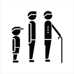 Conceptual vector illustration depicting the human life spectrum from early childhood to advanced old age, symbolizing growth, development, and the natural progression of aging