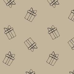 Elegant Beige Seamless Pattern of Gift Boxes &ndash; Minimalist Vector Illustration Perfect for Luxury Branding, Wedding Stationery & Packaging