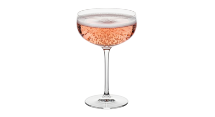 Isolated sparkling rosé wine in a glass coupe, ready to drink for celebrating party