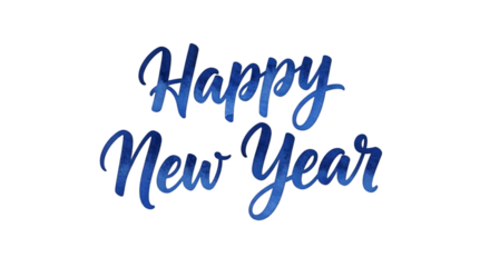 Happy New Year Hand-Lettered Script — Blue Brush Script on White

