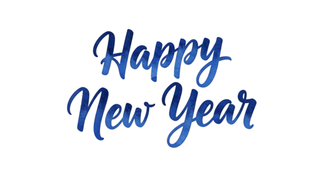 Happy New Year Hand-Lettered Script — Blue Brush Script on White

