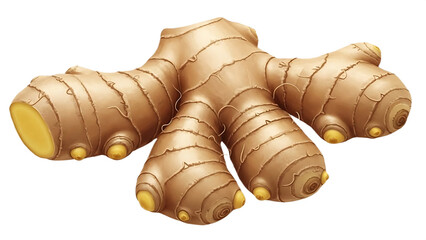 Obraz premium A close up of a whole ginger root with multiple segments on a black isolated background view from above