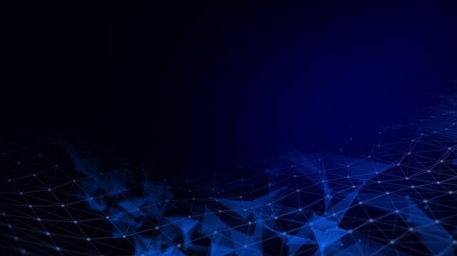 Big Data concept. Elegant blue digital wave with binary particles on a dark background, depicting modern technology and data flow concept.