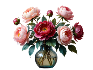 Elegant peony bouquet in a vase against a transparent background art
