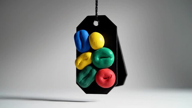 Colorful Clay Shapes on Black Tag A Playful Visual