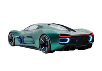 Isolated Futuristic Supercar Concept Vehicle, Electric Car, Sleek Aero Design, Motorsport Tech