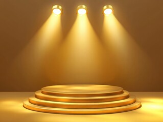 Obraz premium Award ceremony stage podium scene event venue high-resolution image festive environment eye-level view dramatic lighting