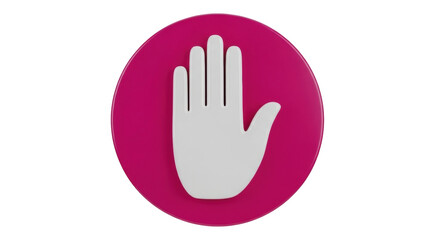 Obraz premium Isolated hand in front of a pink circle symbol, a concept for no entry or stop icon sign