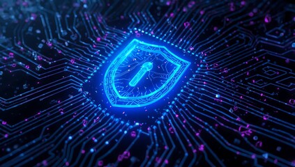 Fototapeta premium Cyber security concept digital lock shield protecting data privacy technology system