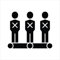 Conceptual graphic showing individuals moving through a process of elimination, signifying rejection, failure, or exclusion from a system or selection workflow