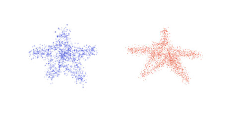 Handmade blue and orange christmas stars on white background.