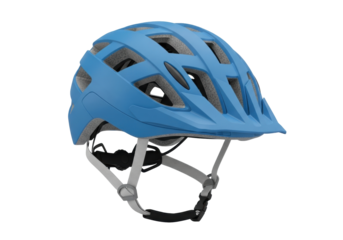 Isolated light blue helmet for cycling or mountain biking safety, head protection gear