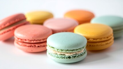 Obraz premium a close-up shot of colorful macarons, each displaying unique shades of pastel colors