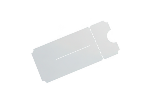 Blank white ticket with perforated tear line isolated on transparent background