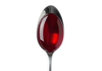 Isolated spoon of red jelly against a neutral backdrop of clear light for food photography