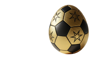 Golden soccer ball egg with stars isolated on black background