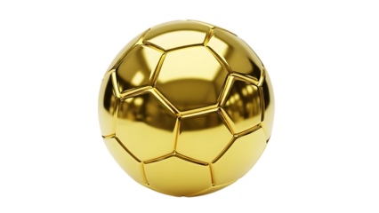 Golden soccer ball isolated on black background with reflections and highlights