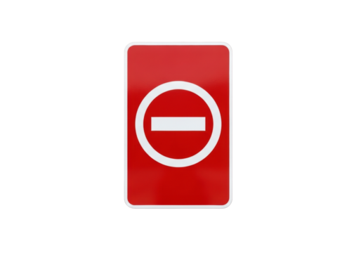 Isolated red road sign indicating no entry or no admittance, rectangular safety sign