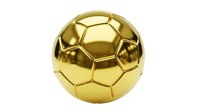 Golden soccer ball isolated on black background with reflections and highlights