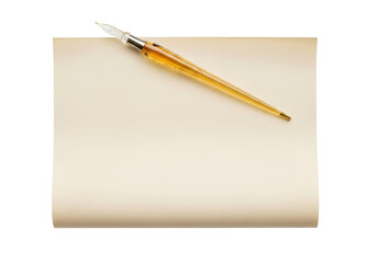 Isolated calligraphy pen on paper, writing message, letter, correspondence, creative work