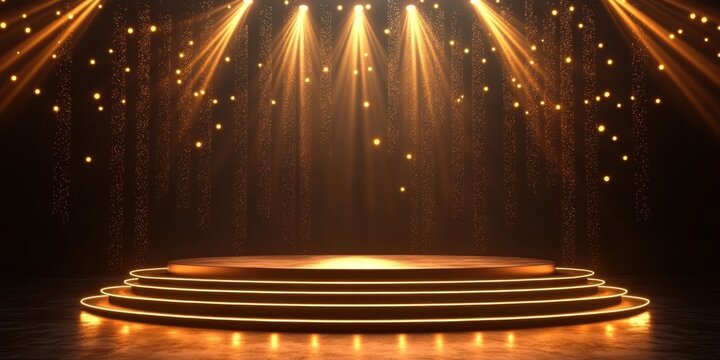 Award ceremony stage podium event venue gigapixel scene illuminated environment front view celebration concept