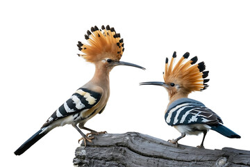 Eurasian Hoopoe Standing Gracefully on wooden log with Clean White Backdrop